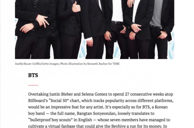 防弾少年団 米誌タイムの「ネットで影響力ある25人」に選ばれる
